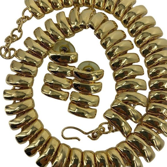 Womens Gold Tone Snake Curve Link Necklace Earring Set 18" x .5" 0213 - Picture 1 of 9